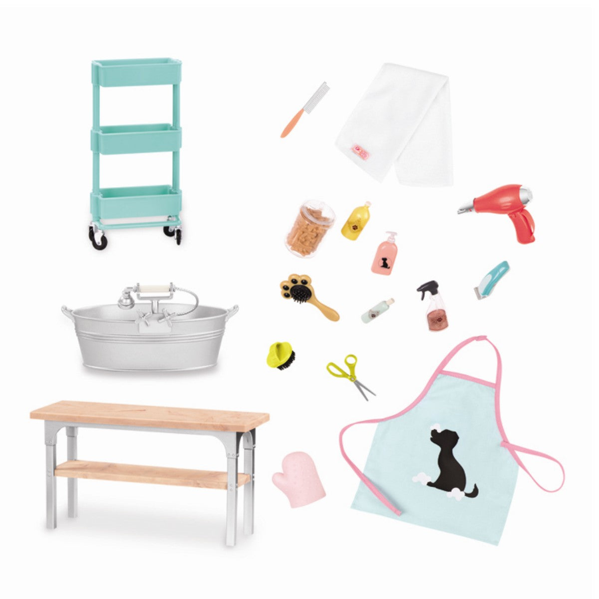 Our Generation dukketilbehør, Kjæledyrs pleiesett m. badekar