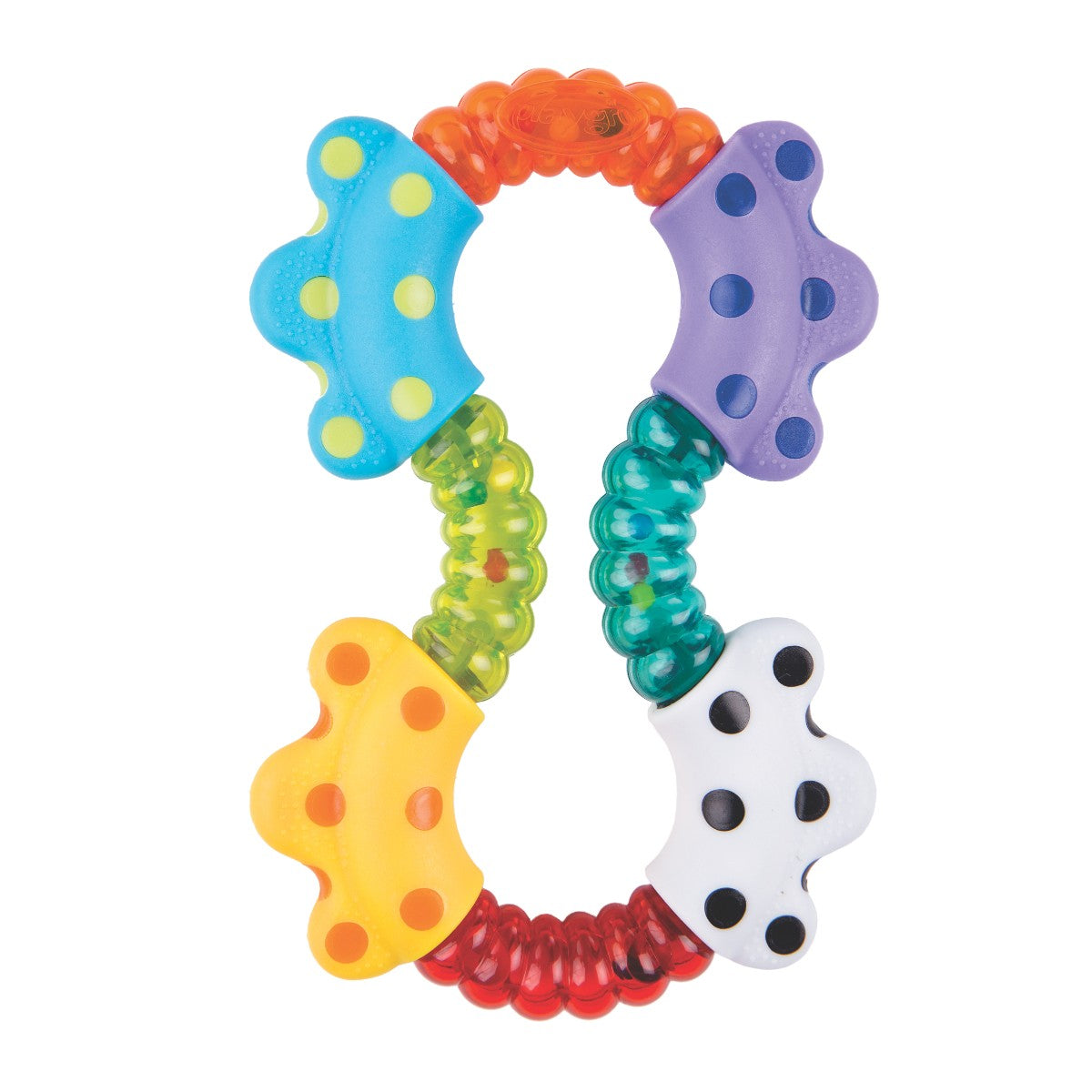 Playgro babylegetøj biderangle Click and Twist farverig gummirangle til småbørn