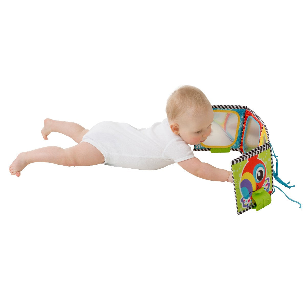 Playgro aktivitetsleketøy, Tummy Time vendbar stoffbok med speil