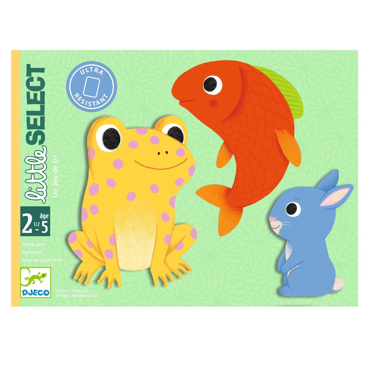 Djeco kortspil Little Selecet med gul frø, orange fisk og blå kanin