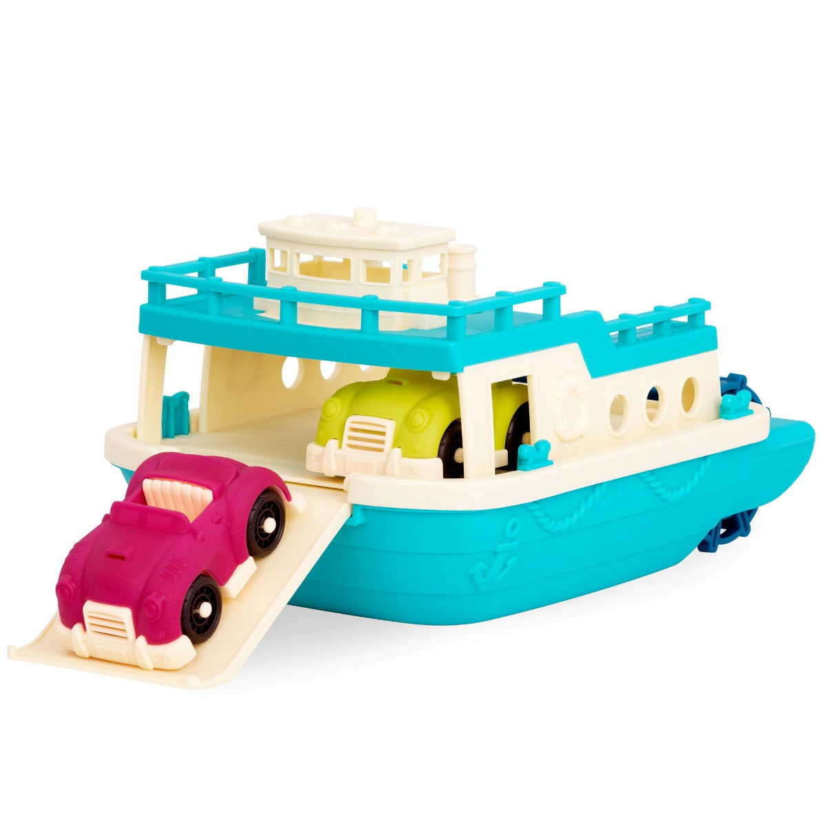 Wonder Wheels turkis færge med gul og pink bil.