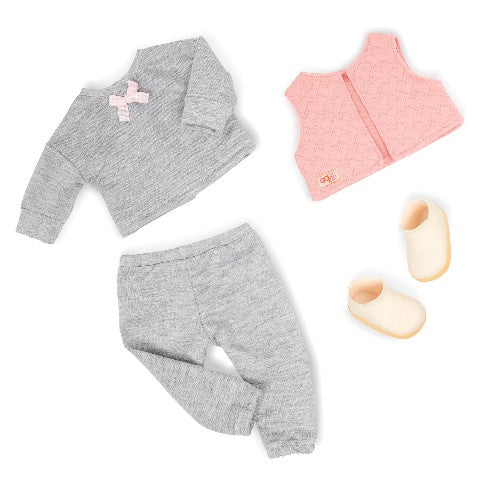 Our Generation dukketøj jogging sæt pink vest og grå bukser