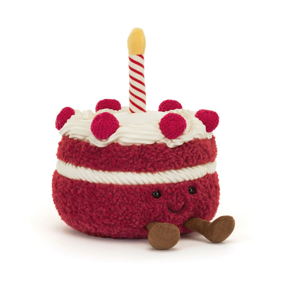 Jellycat bamse, Amuseables Birthday Cake med ansigt og stearinlys, rød