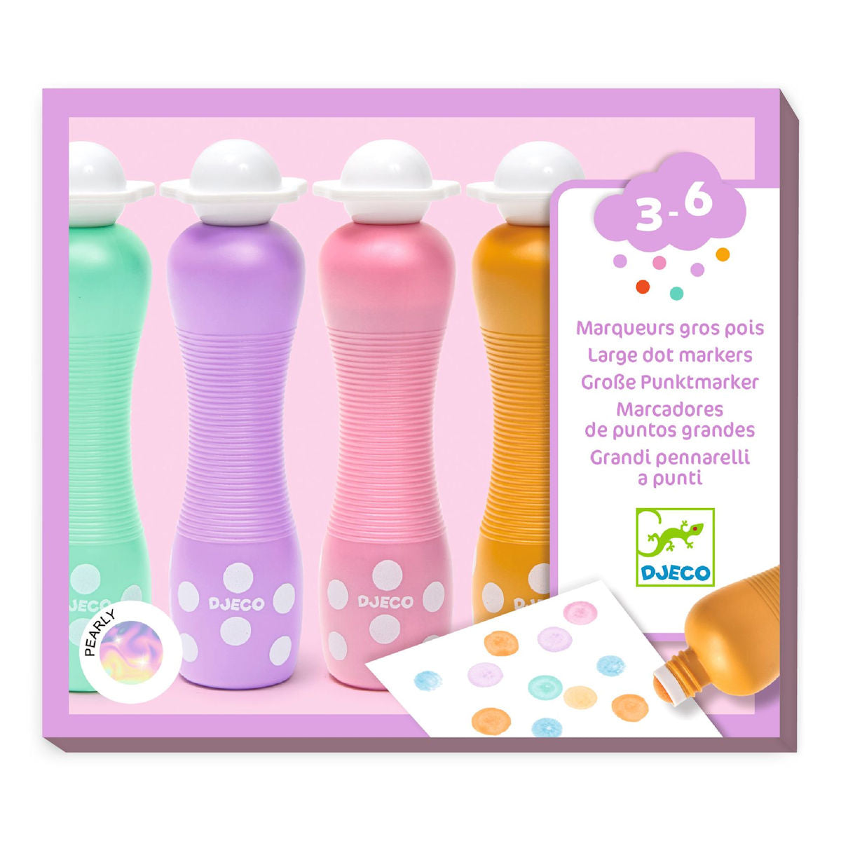 Djeco skum duppetuscher 4 stk perlemor pink grøn lilla gul