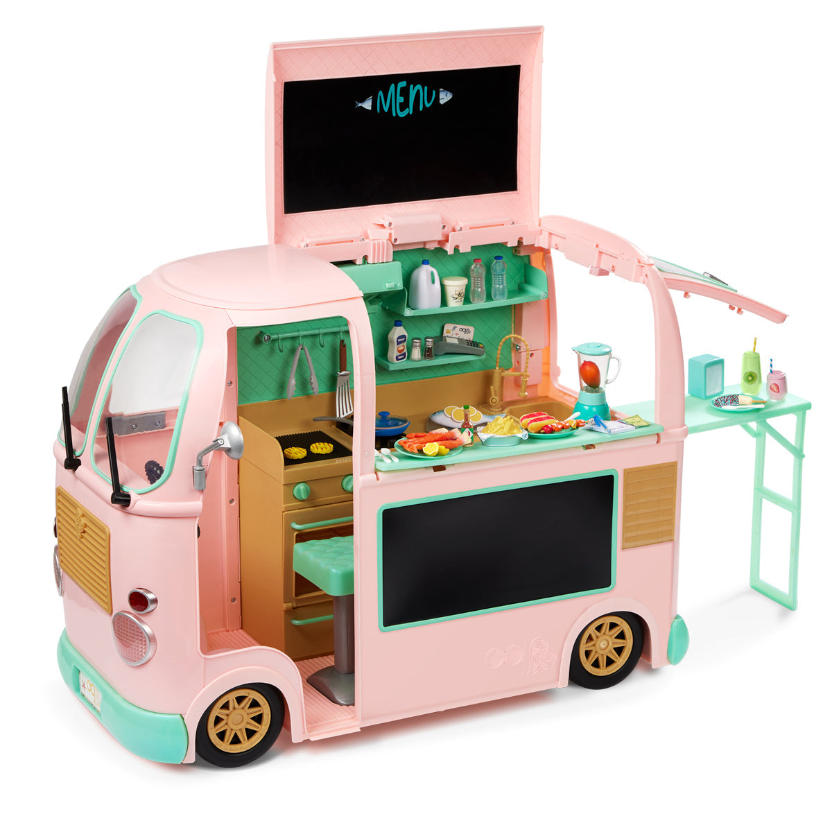 Our Generation Food Truck dukketilbehør i pink med mad og tilbehør
