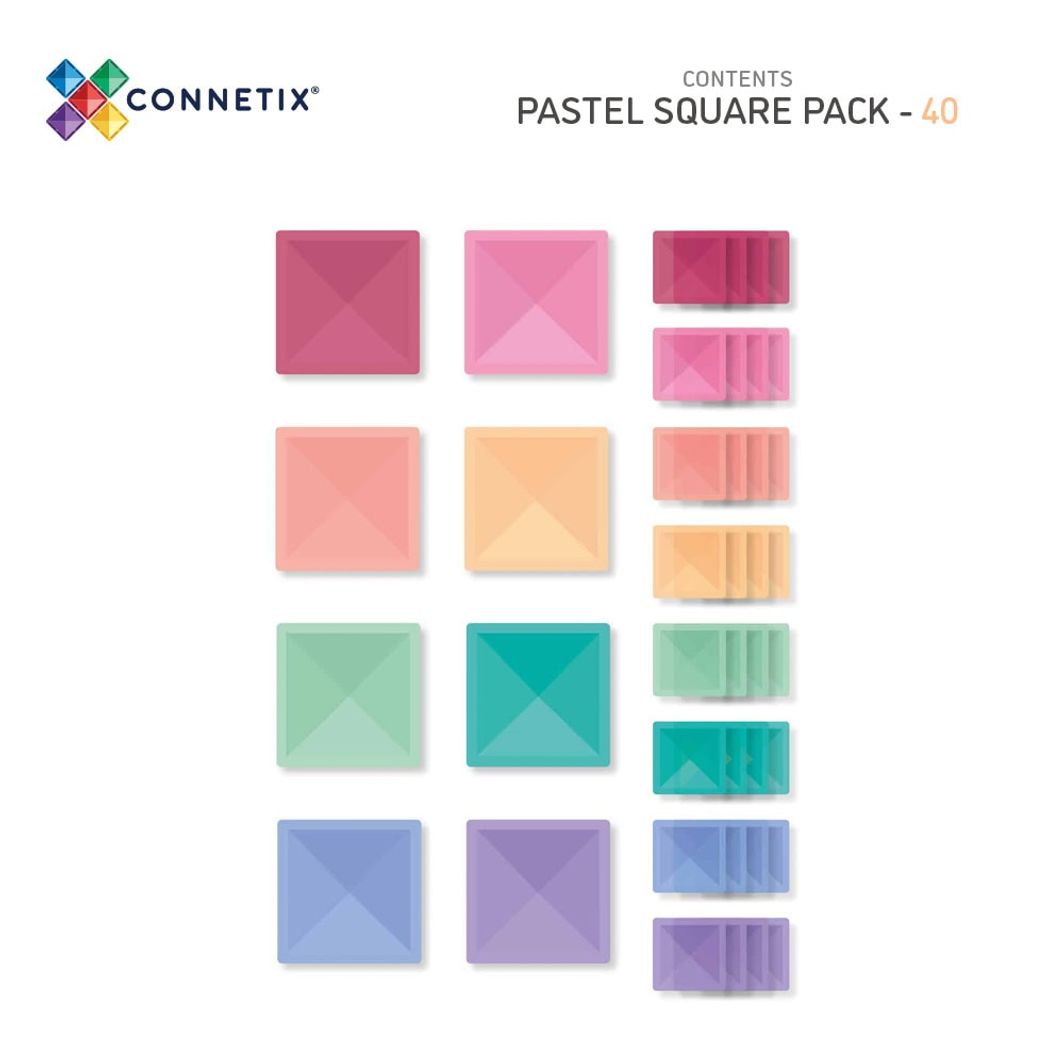 Connetix Square Pack, Magnetisk byggesett m. 40 deler - Pastell