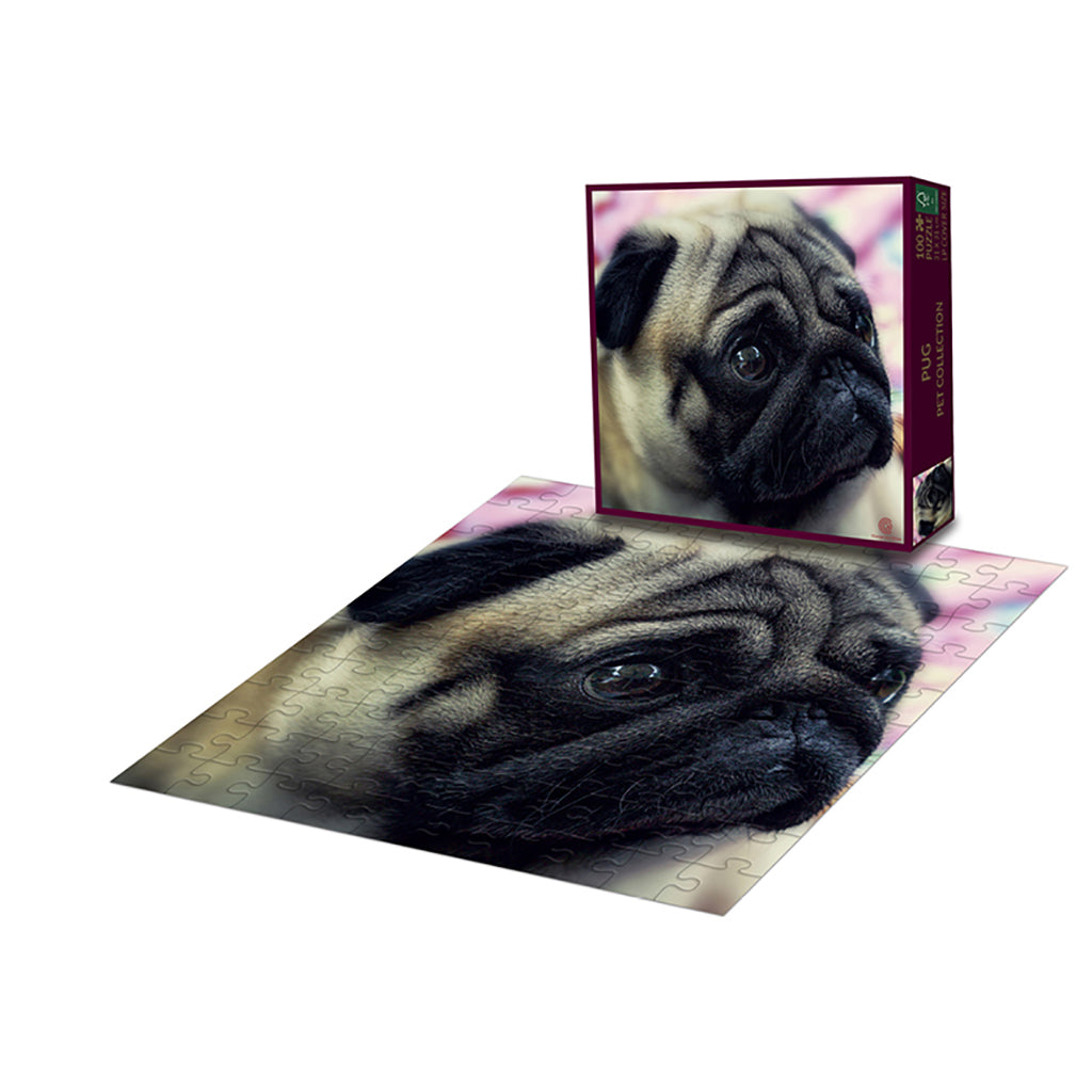 Puslespil med mops, 100 brikker