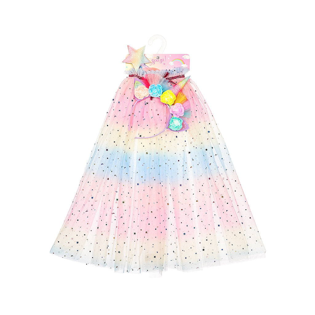 Souza enhjørningskappe med tiara og tryllestav - Str. 3-7 år