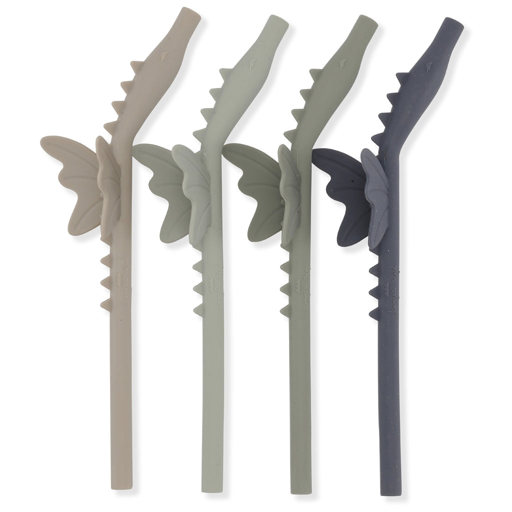 Konges Sløjd Dragon sugerør i silikon, 4 stk. - Forest mix