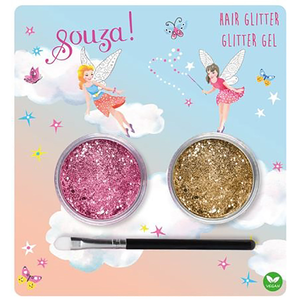 Souza hårglitter pink og guld til børn med applikator