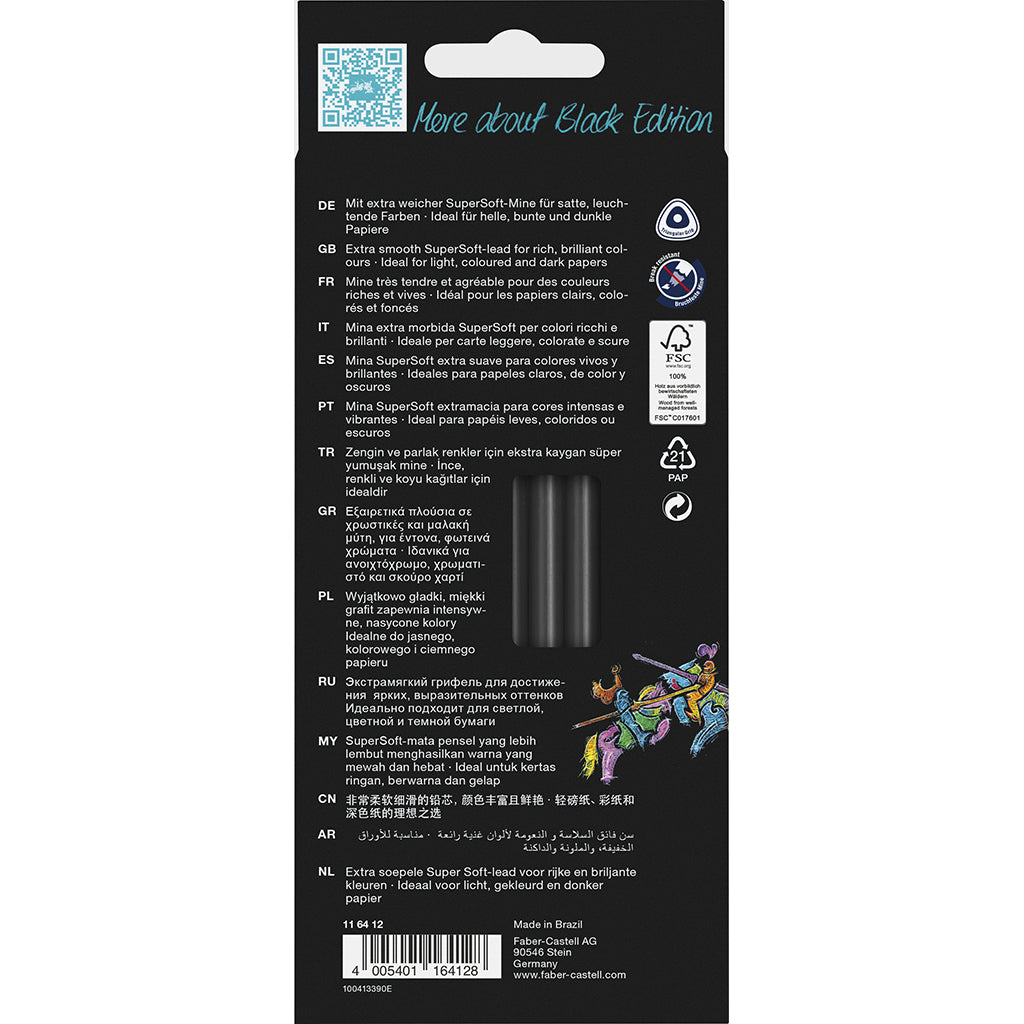 Faber-Castell, Black Edition, 12 stk fargeblyanter - ass. farver