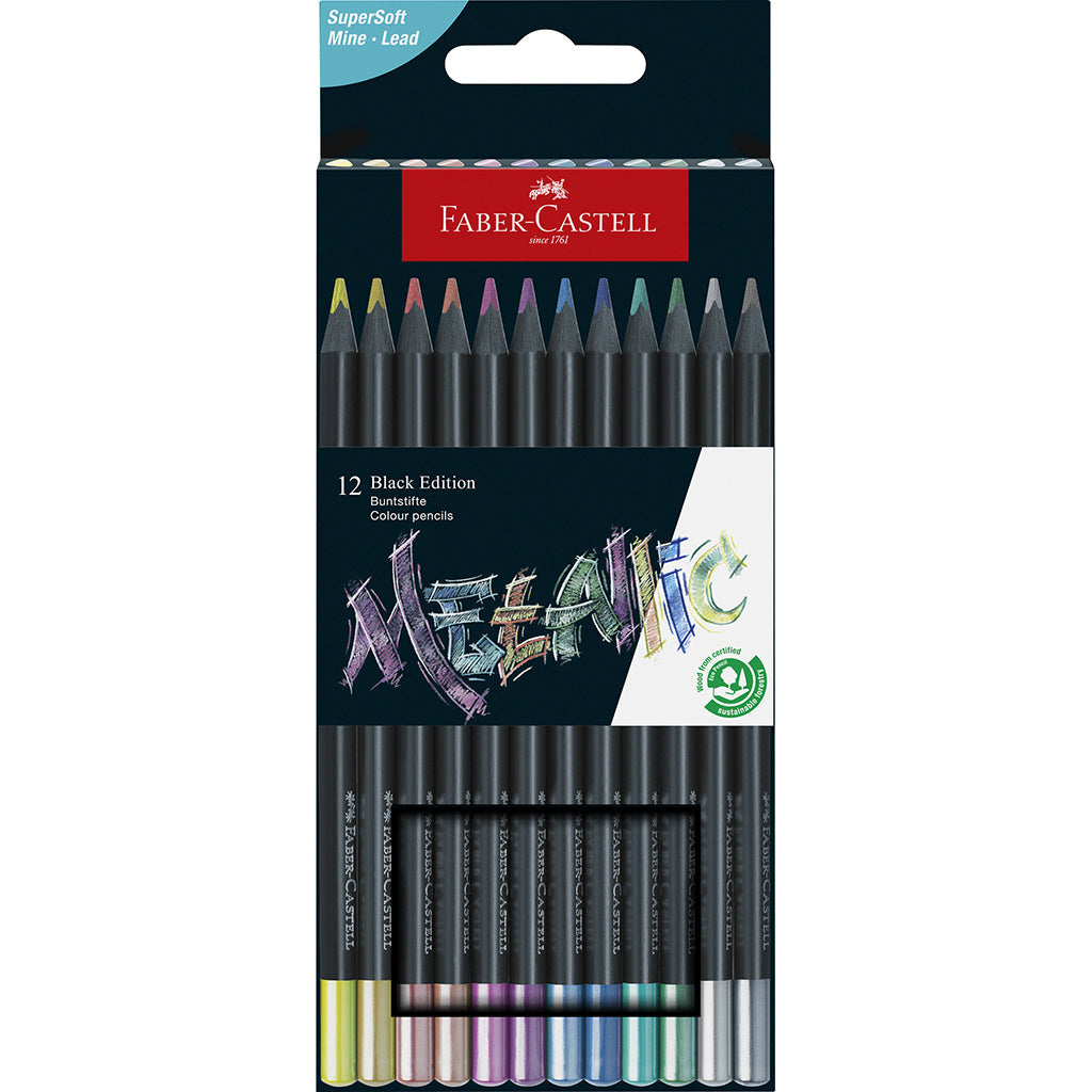 Faber-Castell, 12 stk Black Edition fargeblyanter - Metallic