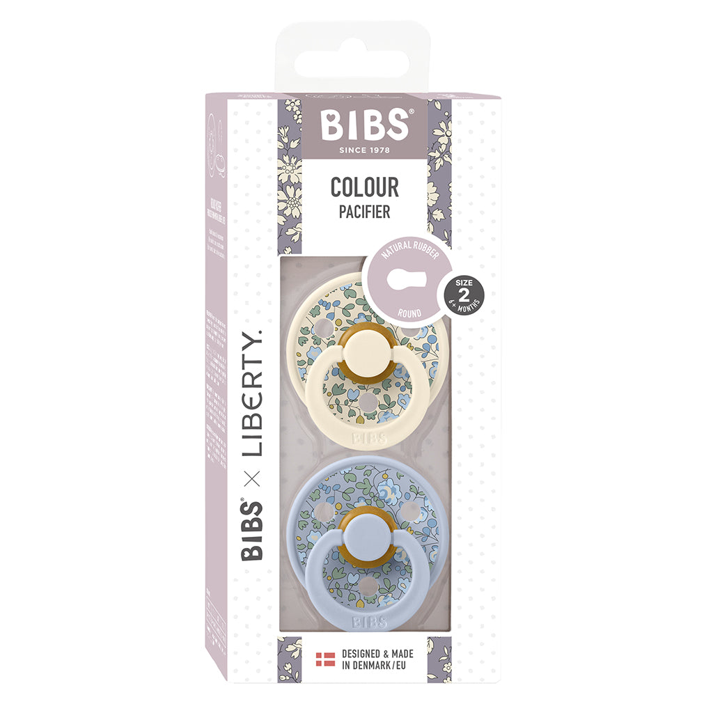 Bibs Liberty suttestørrelsesguide med str. 2 i naturgummi, Eloise Dusty Blue Mix