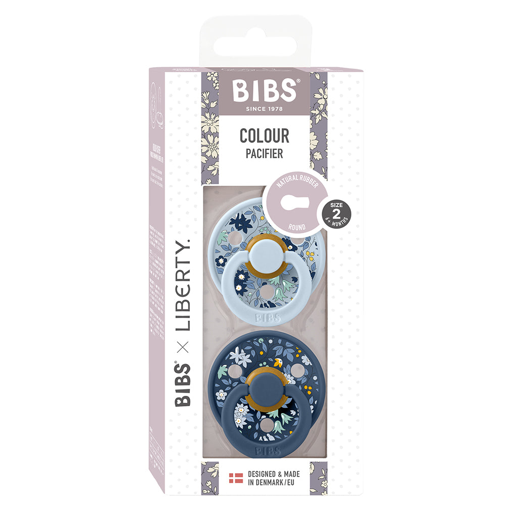 Bibs Liberty, 2-pk Colour, smokker i naturgummi, str. 2 - Chamomile Lawn - Baby Blue Mix