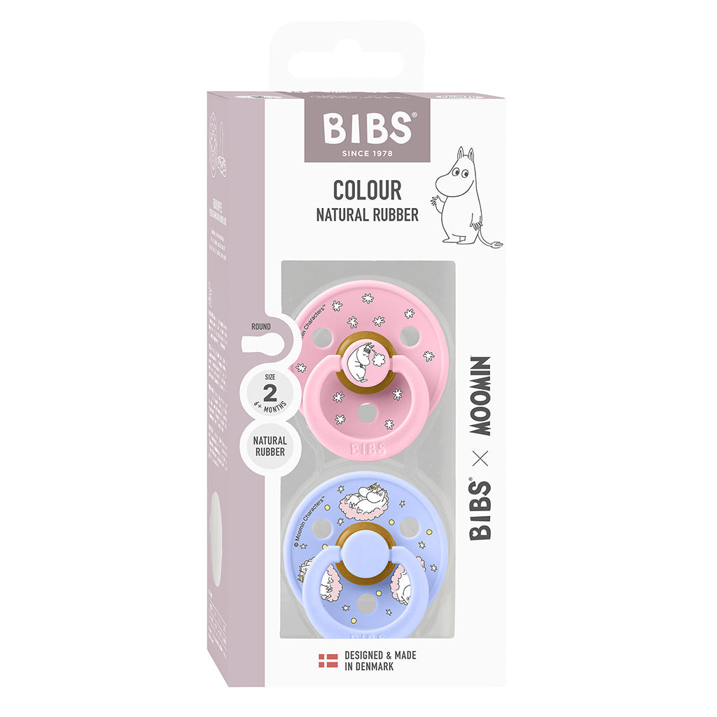Bibs smokk i naturgummi, 2-pak, str. 2 – Moomin, Dreaming – Baby Pink mix