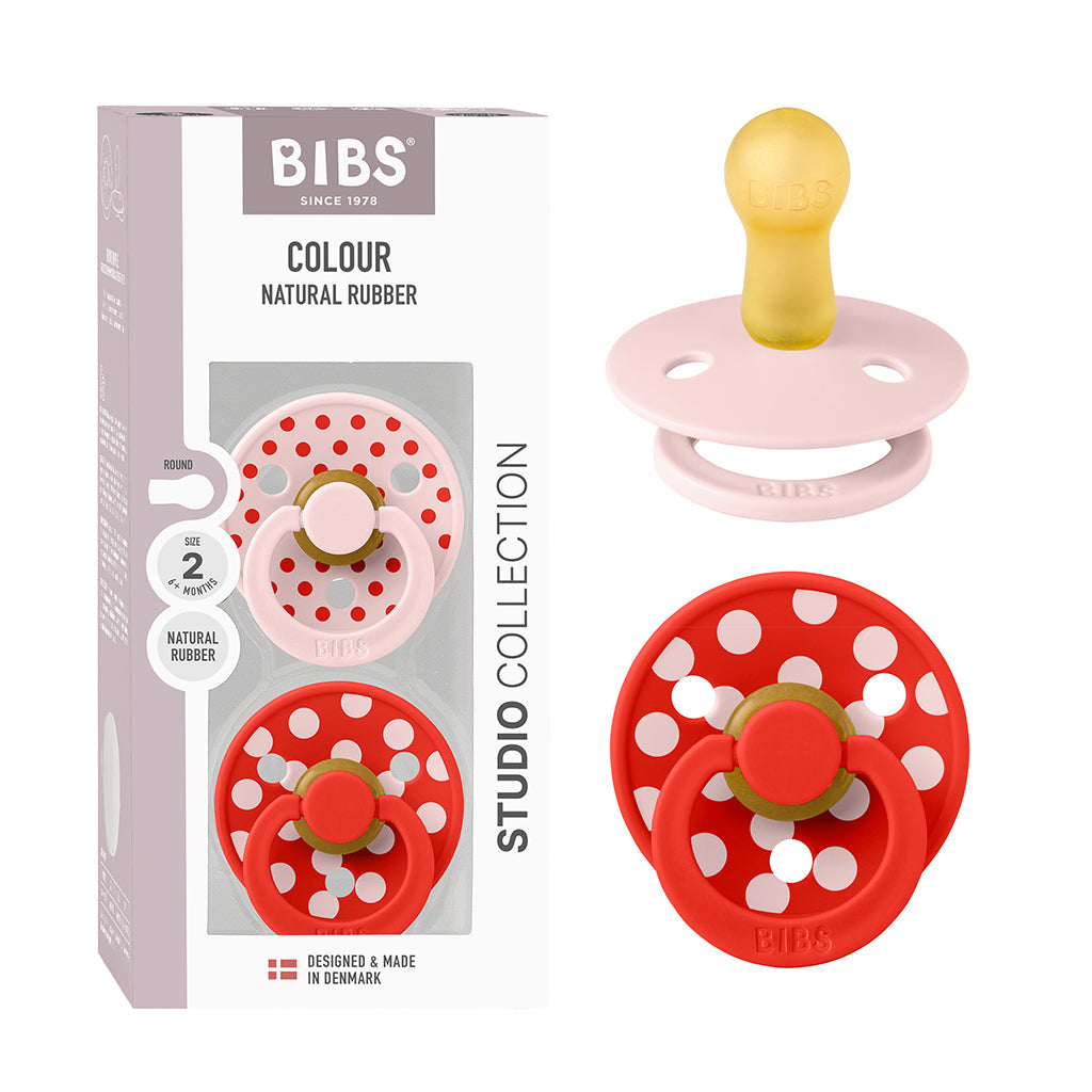 Bibs smokk i naturgummi, 2-pakning, str. 2 - Studio Colour, Polka - Blossom/Candy Apple