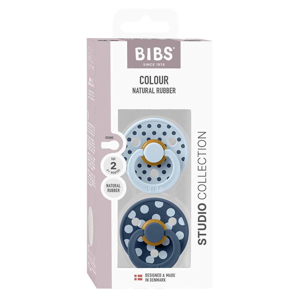 Bibs smokk i naturgummi, 2-pakk, str. 2 - Studio Colour, Polka - Baby blue/Steel blue