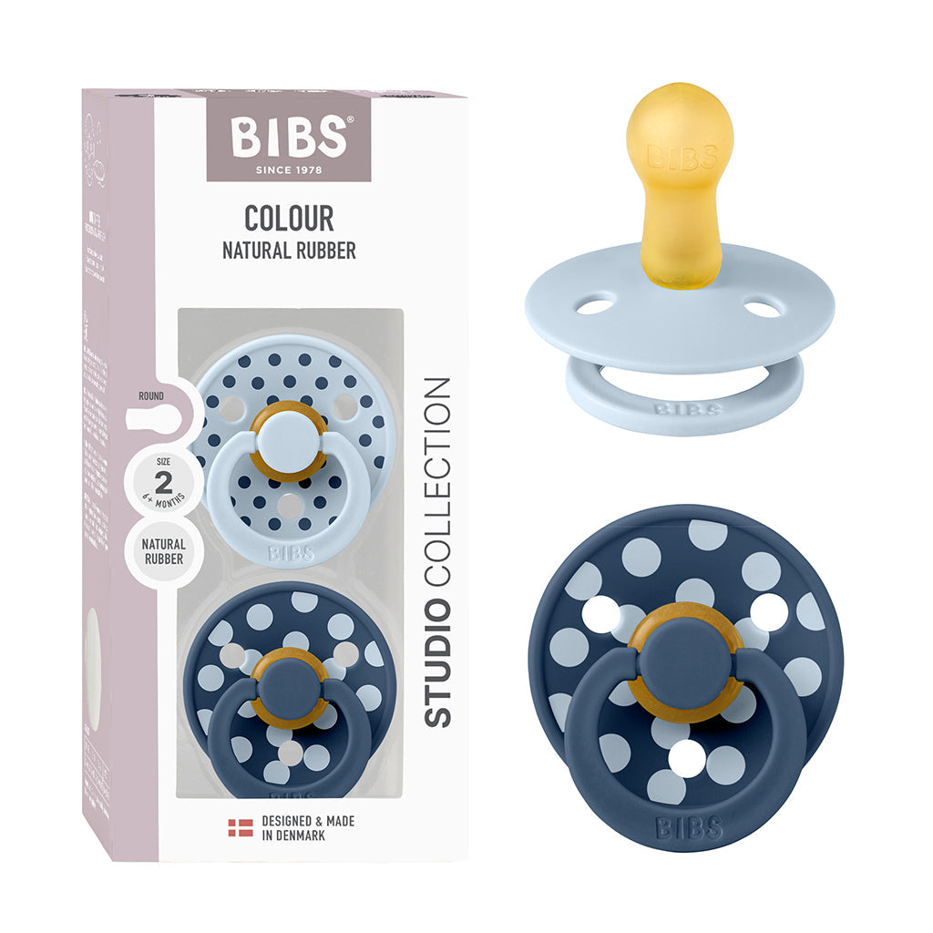 Bibs smokk i naturgummi, 2-pakning, str. 2 - Studio Colour, Polka - Baby blue/Steel blue