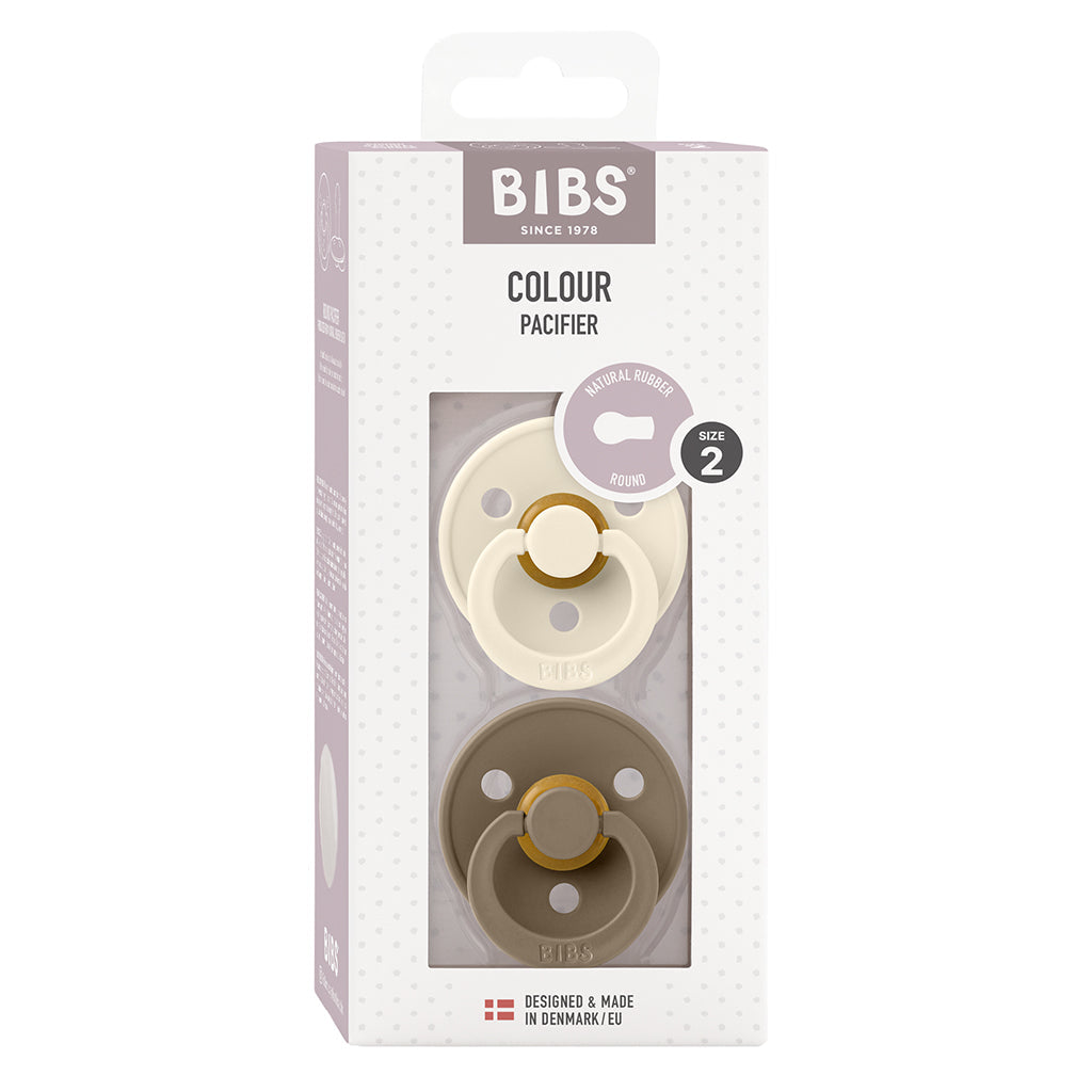 Bibs 2-pakning, smokker i naturgummi, str. 2 - Ivory/Dark Oak