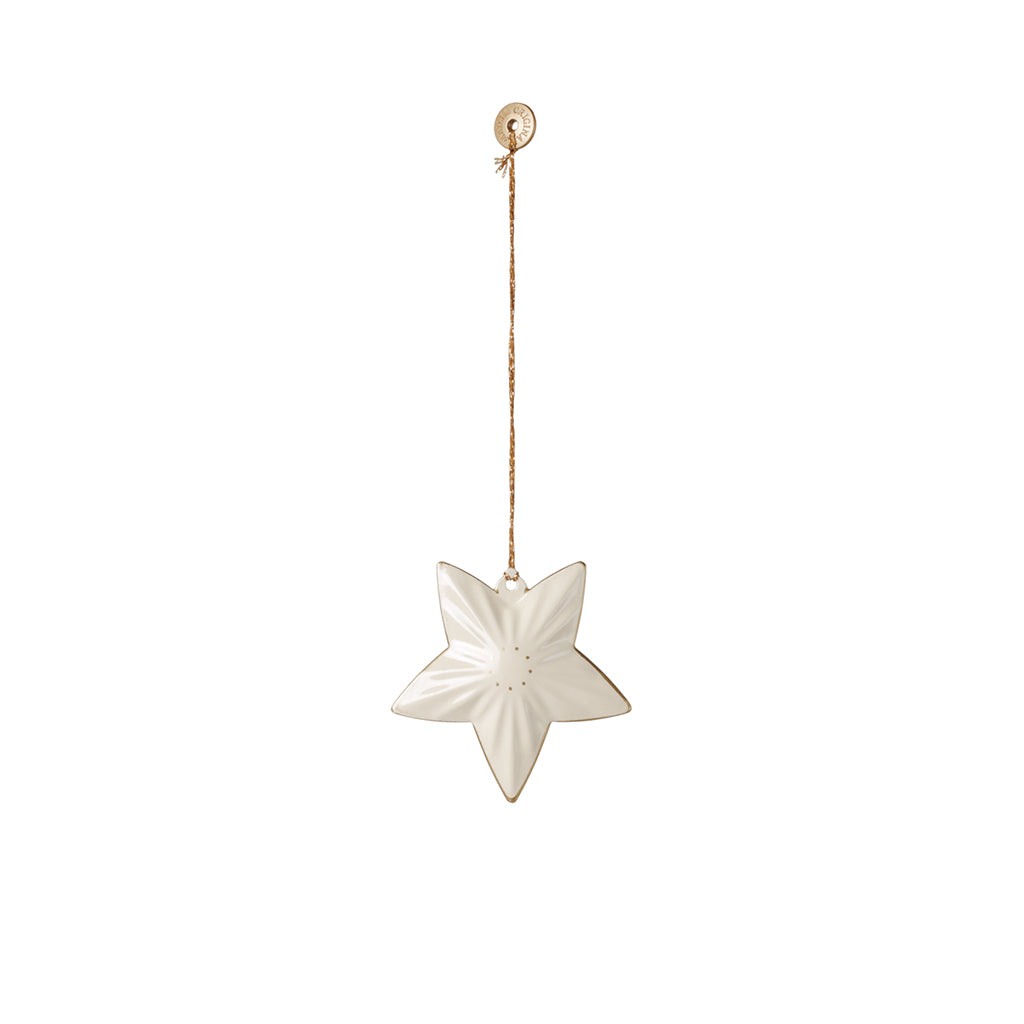 Maileg julepynt, gaveeske med metalloppheng – Hellig natt off-white