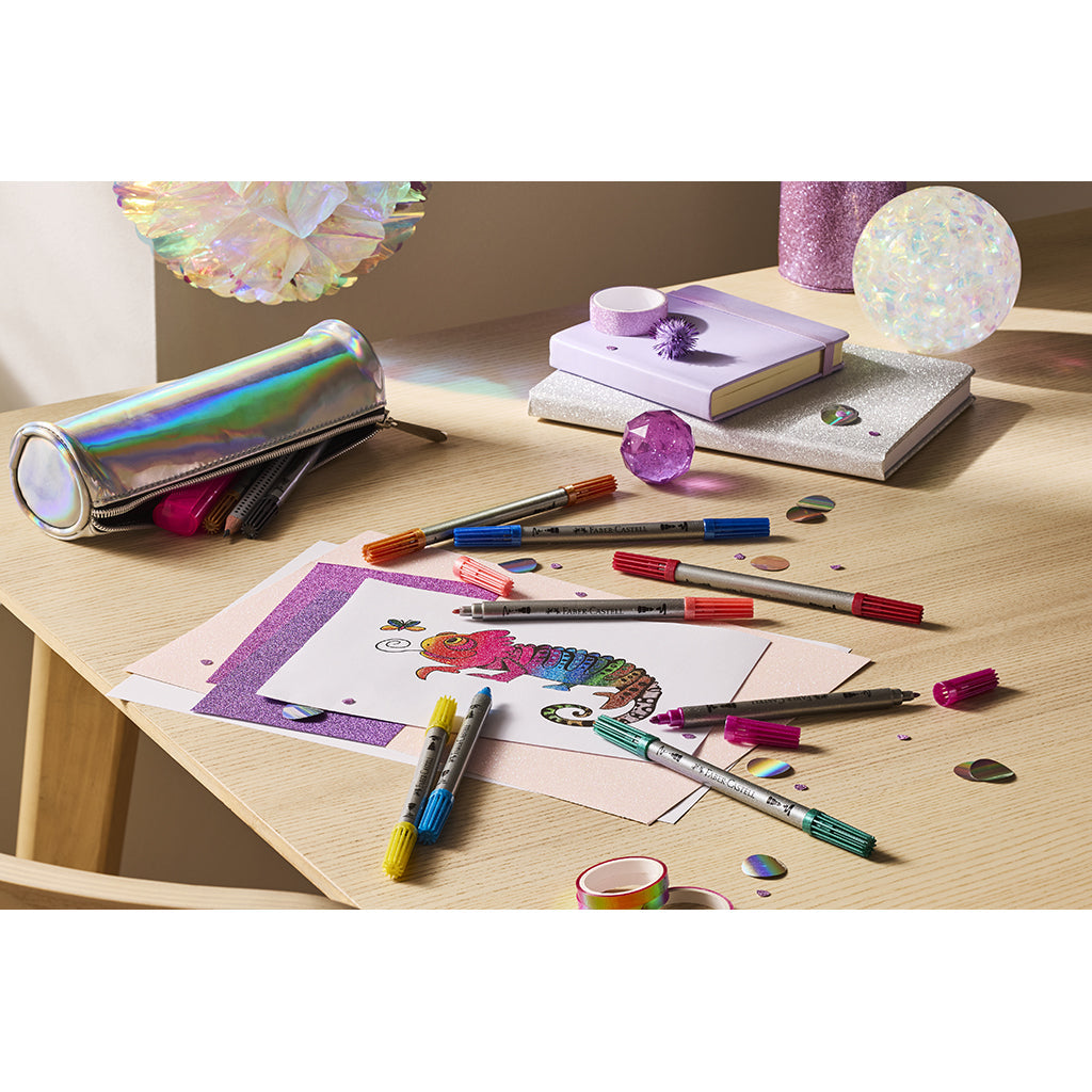 Faber-Castell, dobbeltsidige tusjer med glimmer, eske med 10 stk.