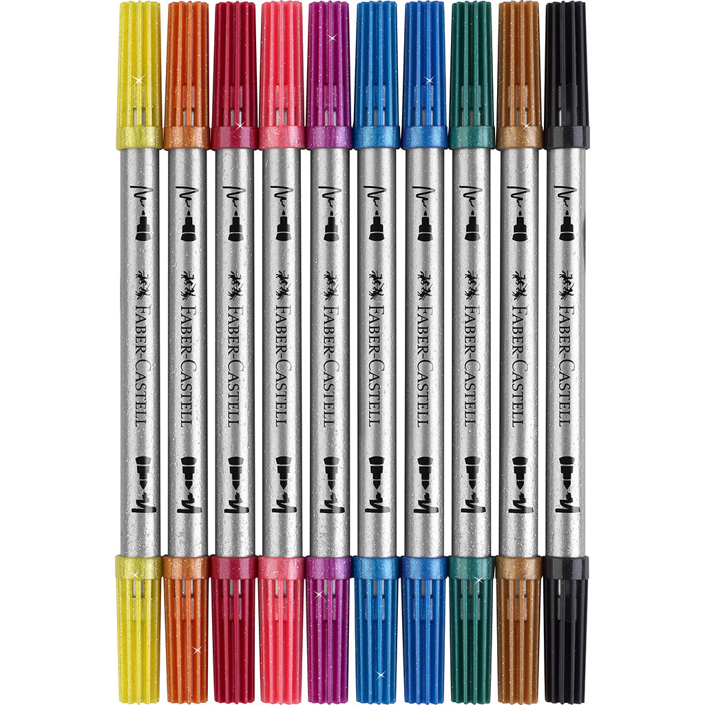 Faber-Castell, dobbeltsidige tusjer med glimmer, eske med 10 stk.