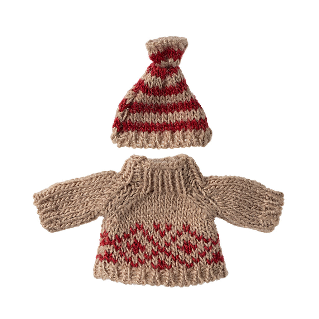 Maileg dukketøj til mor mus, strikket sweater og hue