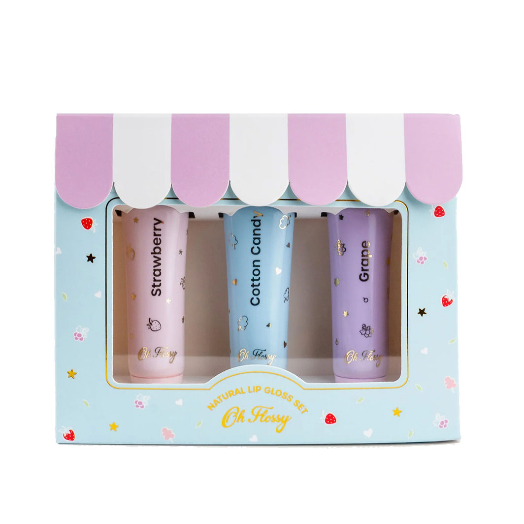 Oh Flossy Naturlig Lip Gloss til barn, Sett med 3 farger