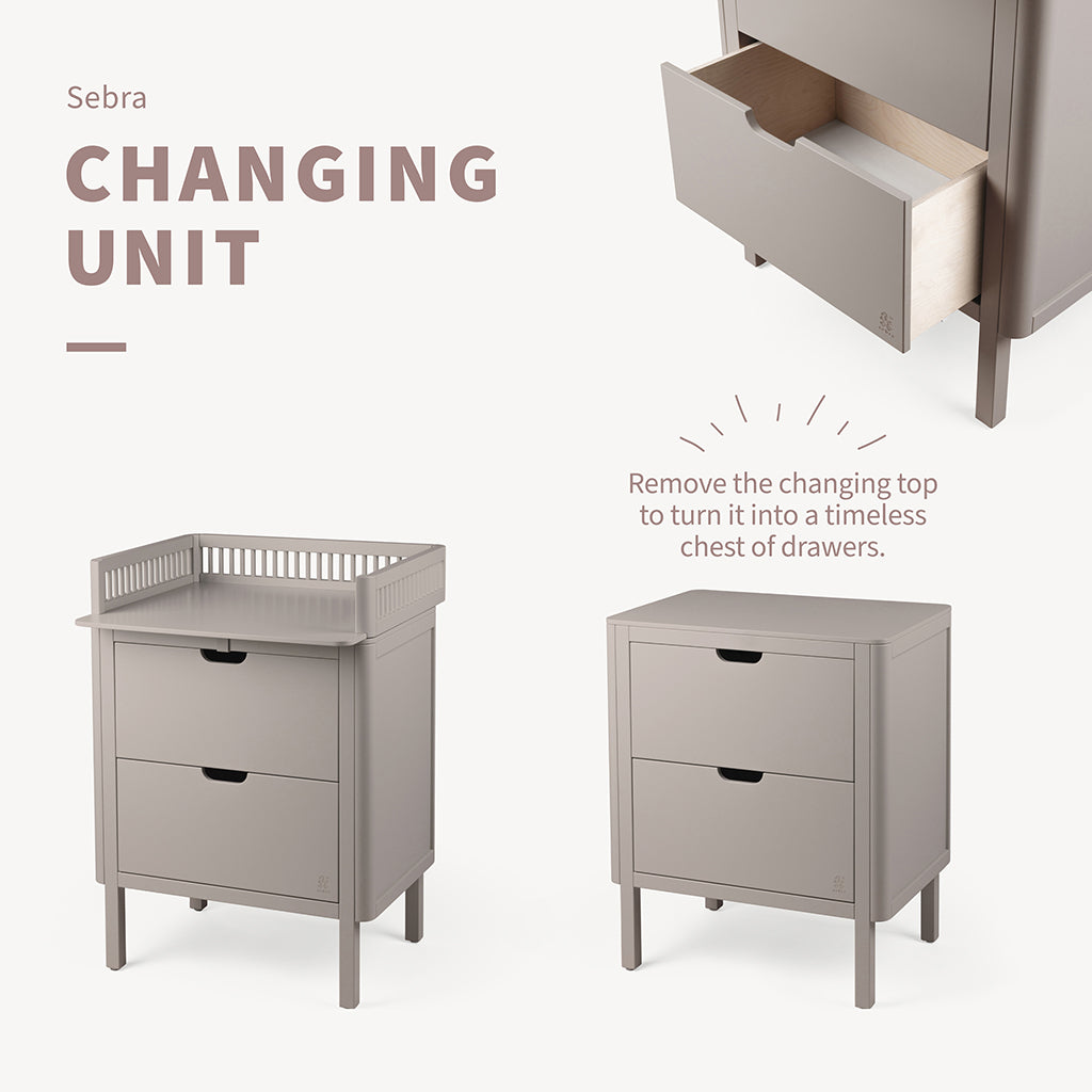 Sebra stellebord i tre, 2-i-1 design med skuffer - Jetty beige