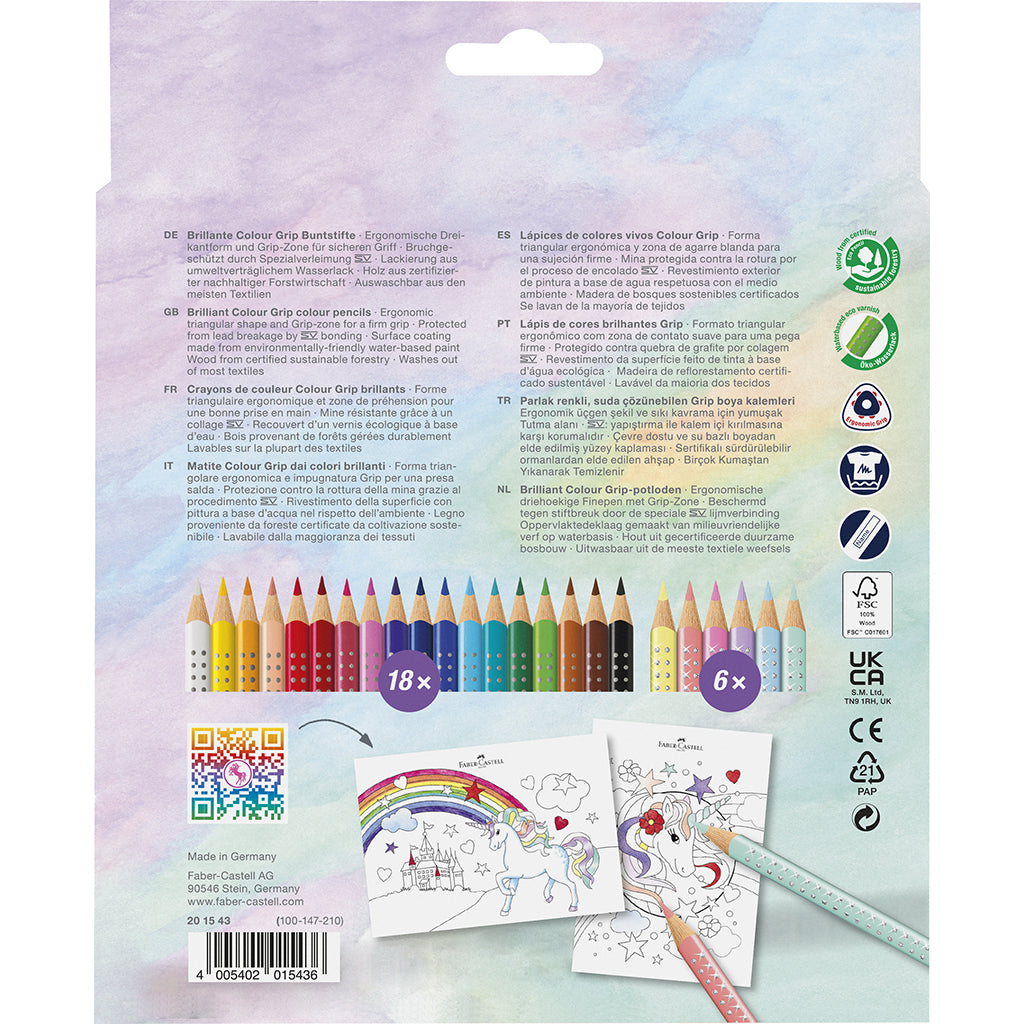 Faber-Castell, 18+6 Grip Unicorn fargeblyanter, Sparkle