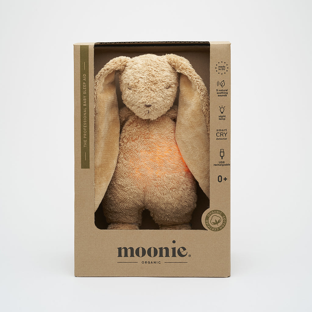 Moonie 2.0, økologisk Humming kanin med pink noise og lampe - Cappuccino