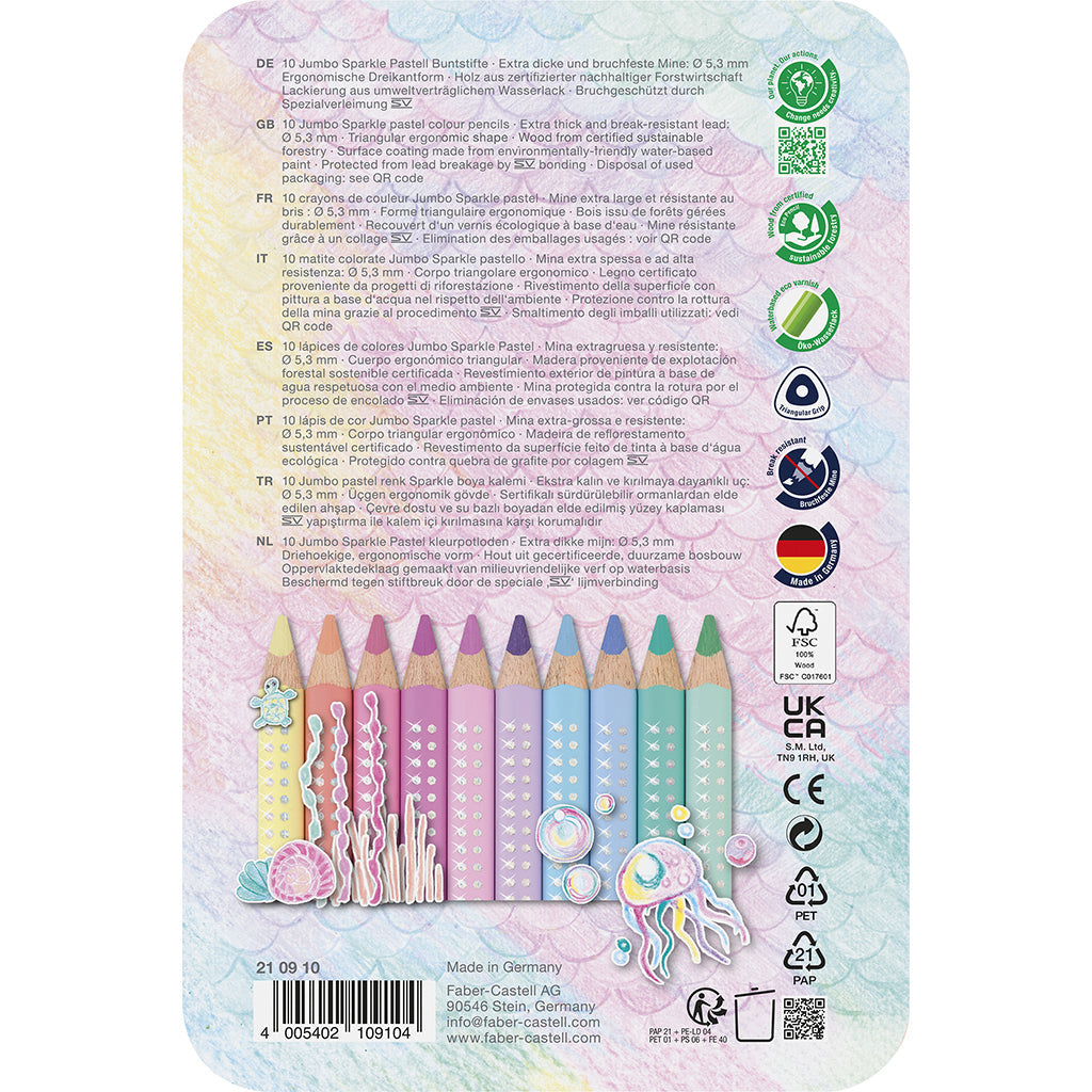Faber-Castell, Jumbo fargeblyanter, 10 stk pastell i tinnboks