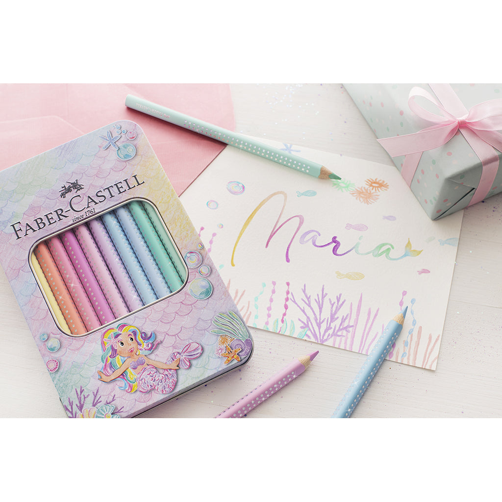 Faber-Castell, Jumbo fargeblyanter, 10 stk pastell i tinnboks
