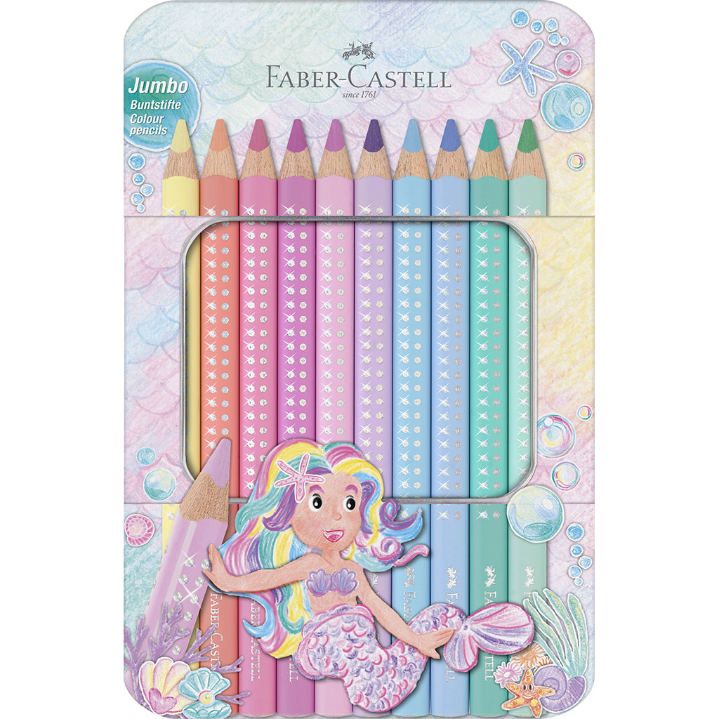 Faber-Castell, Jumbo fargeblyanter, 10 stk pastell i tinnboks