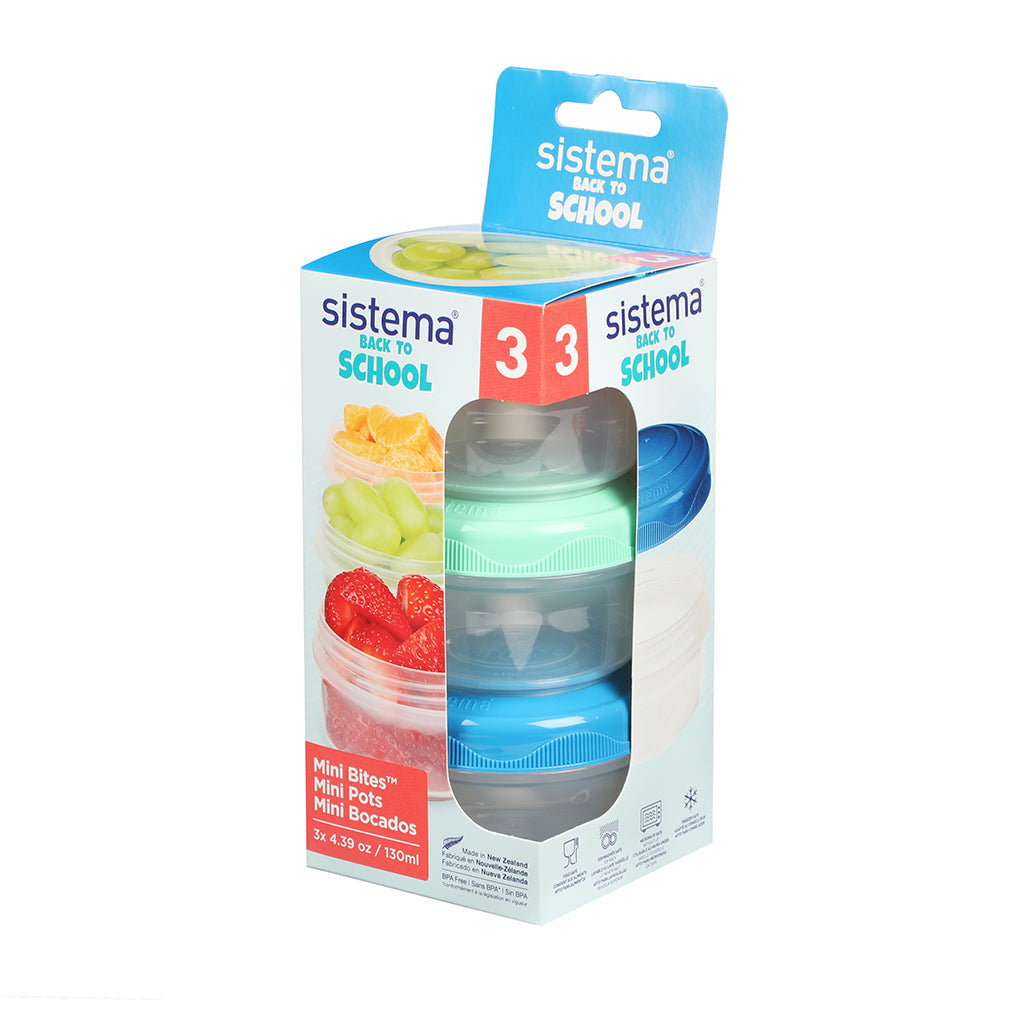 Sistema Mini Bites To Go snackbøtter 3-pak 130 ml, vinkelbillede af produkt