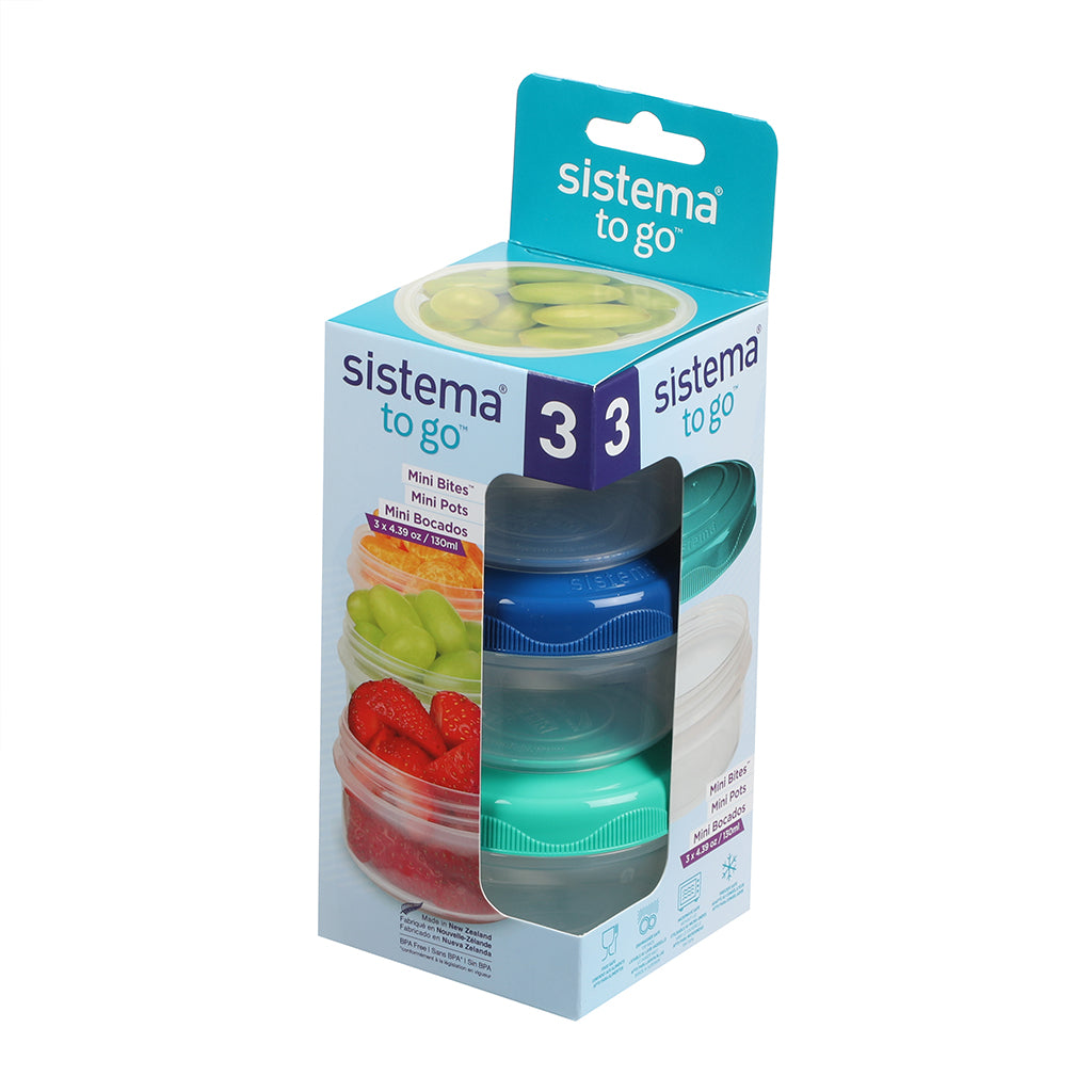 Sistema Mini Bites To Go, snackbøtter, 3-pak - 130 ml