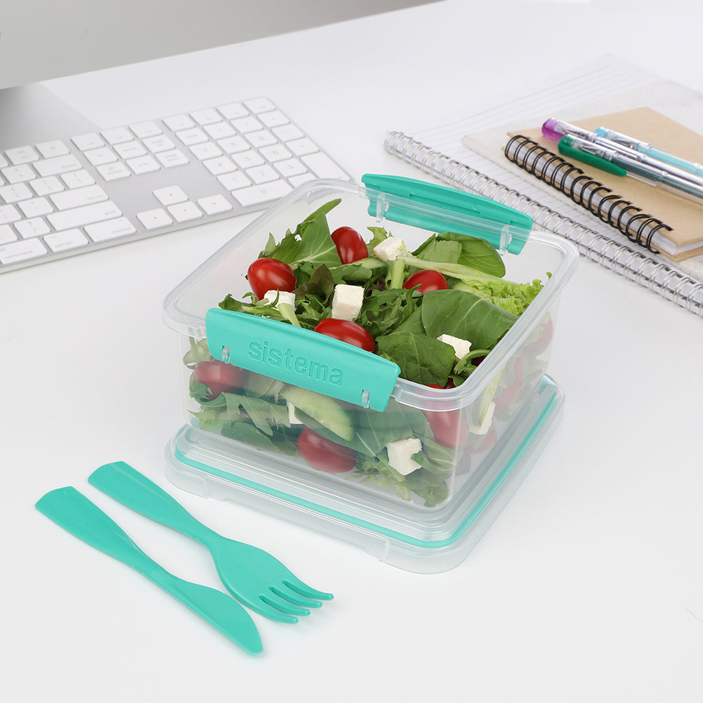 Sistema Lunch plus matboks med 1 rom og bestikk, 1,2L - Minty teal