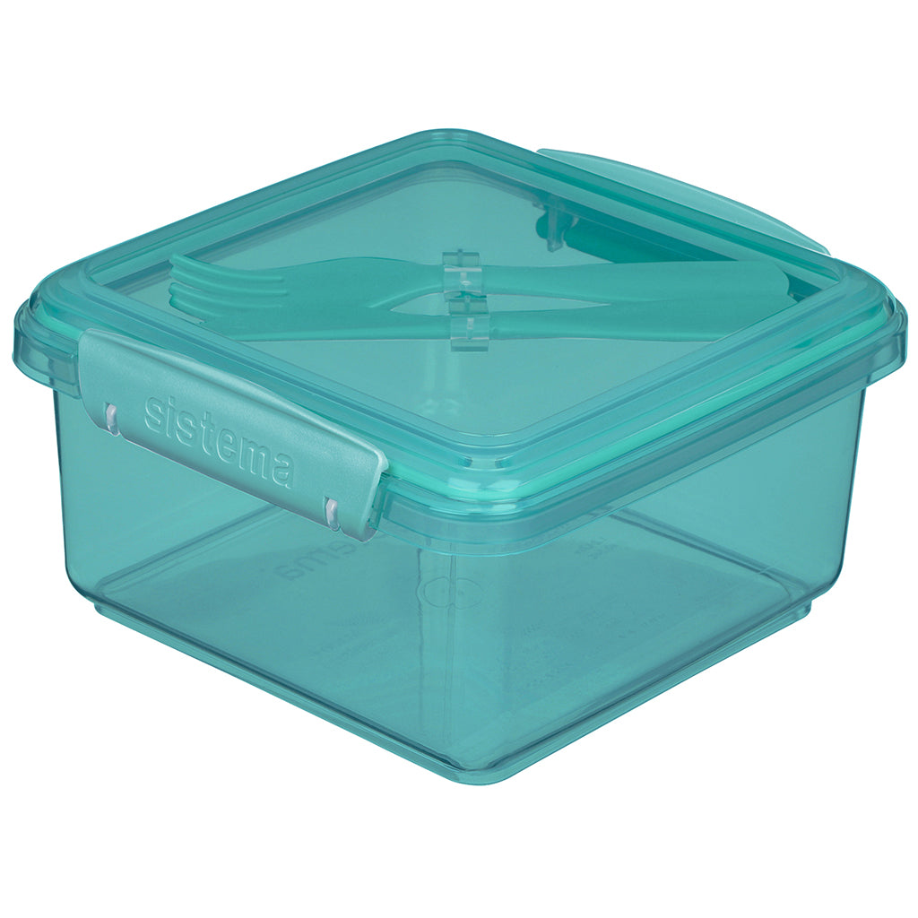 Sistema Lunch plus To Go, matboks med 1 rom og bestikk - Teal stone