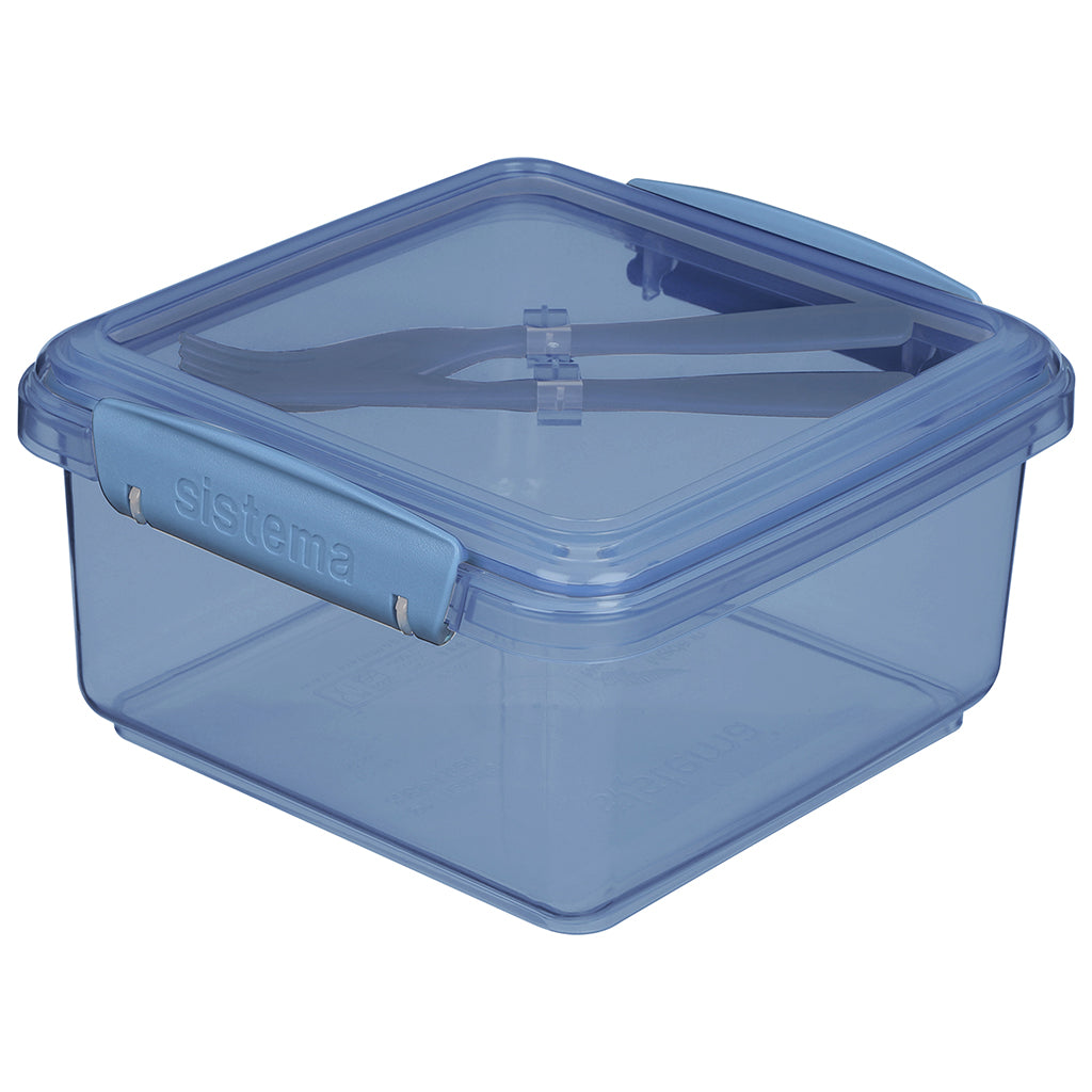 Sistema Lunch Plus To Go, matboks med 1 rom og bestikk - Mountain blue
