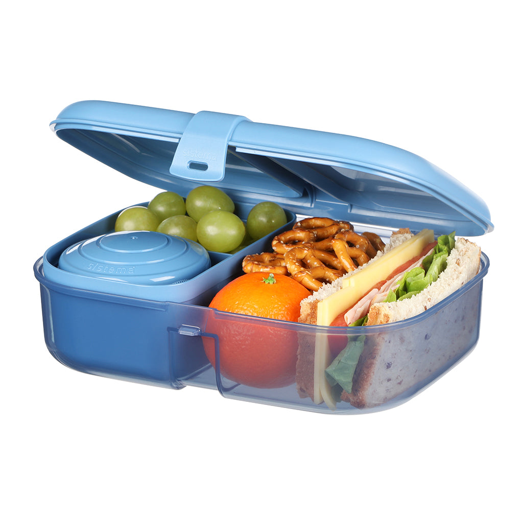 Sistema Ribbon Food madkasse Mountain Blue med ruminddeling, fyldt med mad