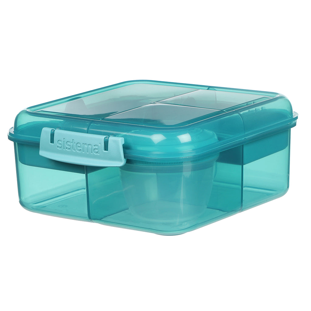 Sistema Bento Cube To Go madkasse i teal stone med 5 rum og beholder