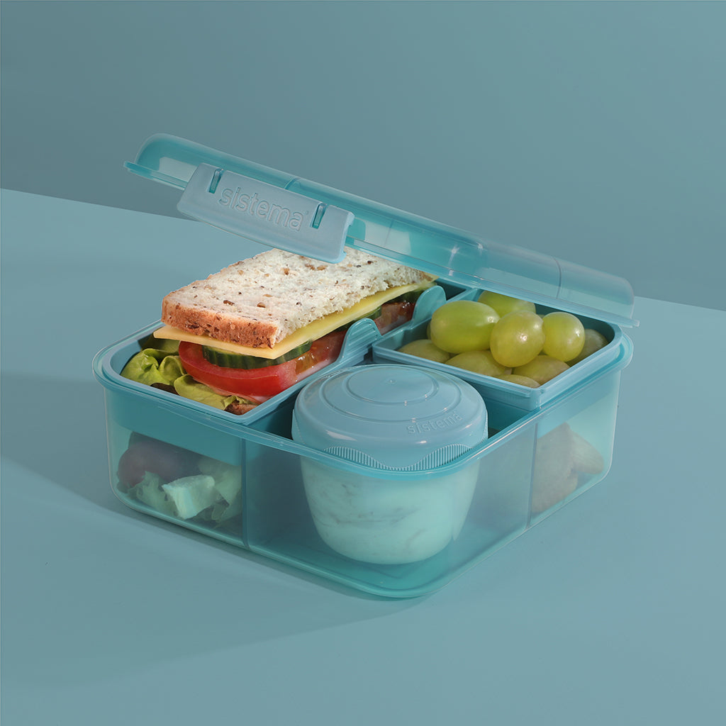 Sistema Bento Cube To Go, matboks med 5 rom og en beholder - Teal stone