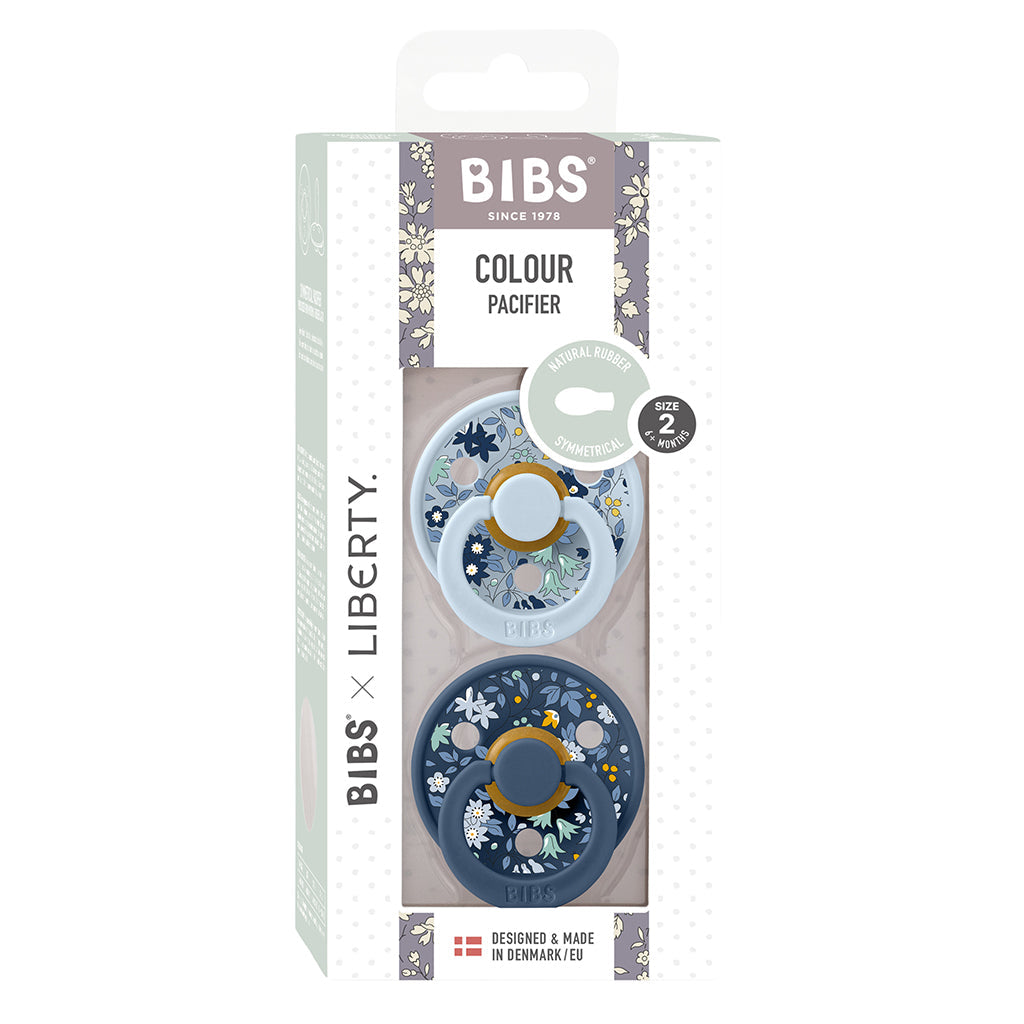 Bibs Liberty, 2-pakning Colour Chamomile Lawne, smokker i naturgummi, str. 2 - Baby Blue Mix