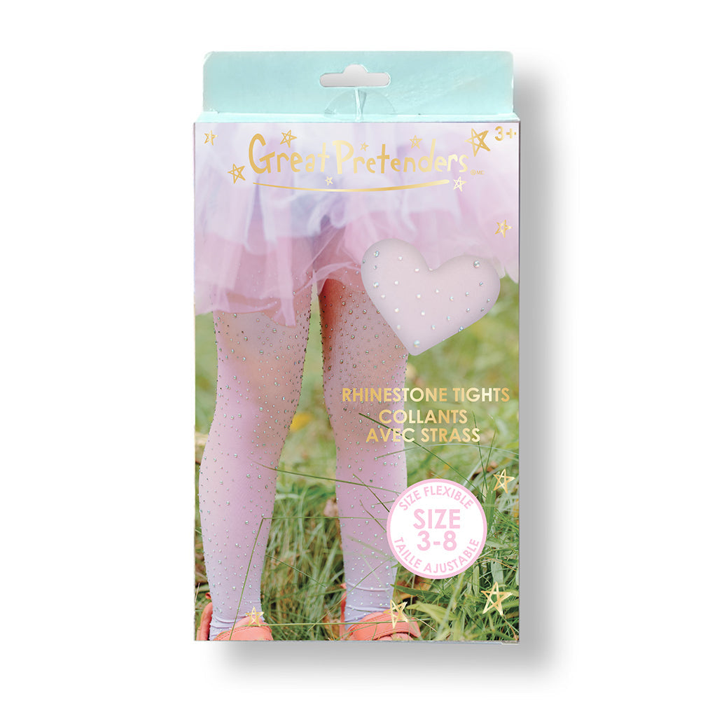 Great Pretenders utkledning, Strømpebukse med rhinsten - rosa/blå Str. 3-8 år.