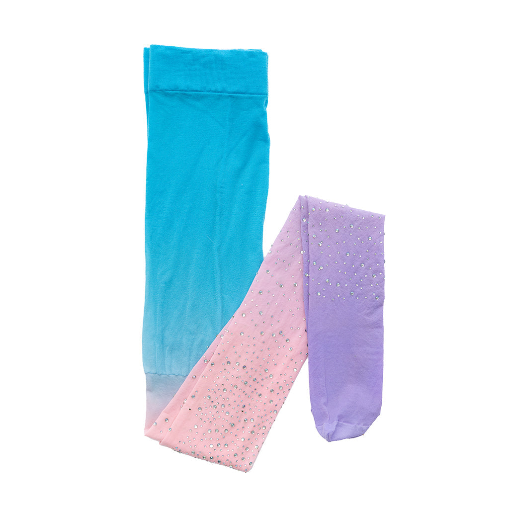 Great Pretenders utkledning, Strømpebukse med rhinsten - rosa/blå Str. 3-8 år.