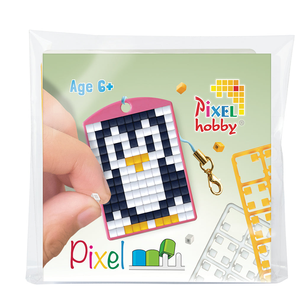 Pixel mosaic starterset til nøglering med pingvinmotiv
