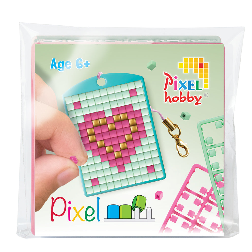 Pixel mosaic starterset med nøglering og hjerte design