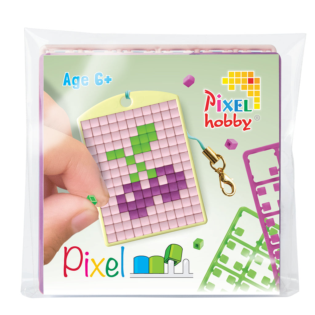 Pixel mosaic starterset med nøglering med motiv af kirsebær