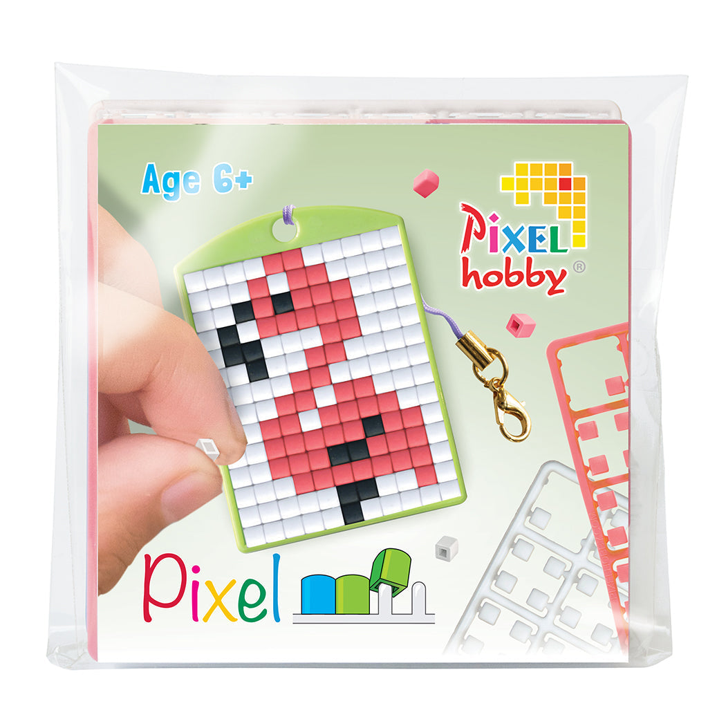Pixel mosaic startersæt, nøglering med flamingo motiv
