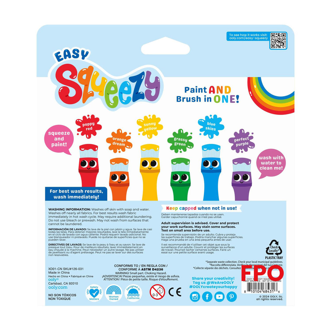 OOLY Plakatmaling i pensel, 6 stk, Easy Squeezy